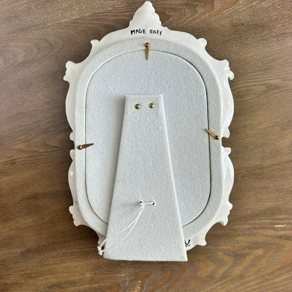 Vintage Italian Capodimonte Ceramic Rose‎ Photo Frame Ornate White Made in Italy